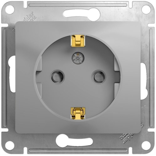 Розетка с заземлением без рамки Systeme Electric Glossa 1-м. шторки алюминий картинка